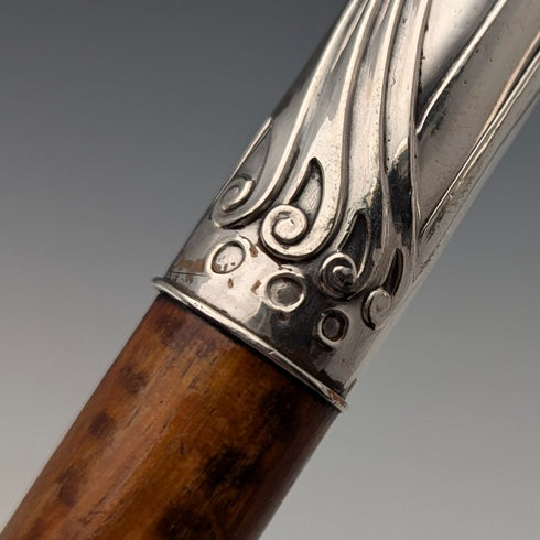 1900年頃 アンティーク 紳士用 800シルバー曲がりハンドル ステッキ 杖 90cm